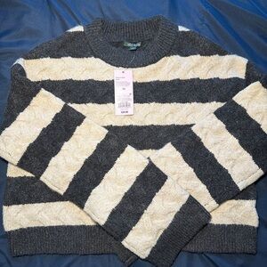Wild Fable Striped Gray and Cream Cable Women’s Sweater